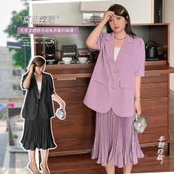 普通  夏  XL-5XL大きいサイズジャケット、スカート、上下セット