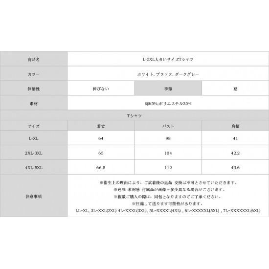 L-5XL大きいサイズTシャツ