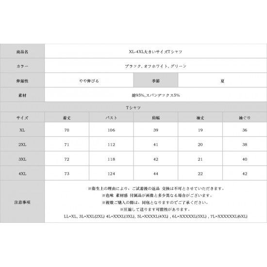 XL-4XL大きいサイズTシャツ