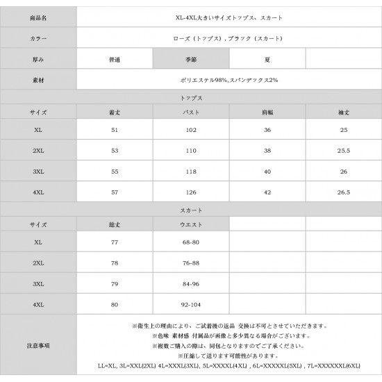 XL-4XL大きいサイズトップス、スカート