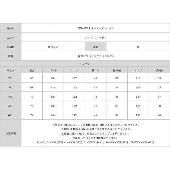 2XL-6XL大きいサイズトップス