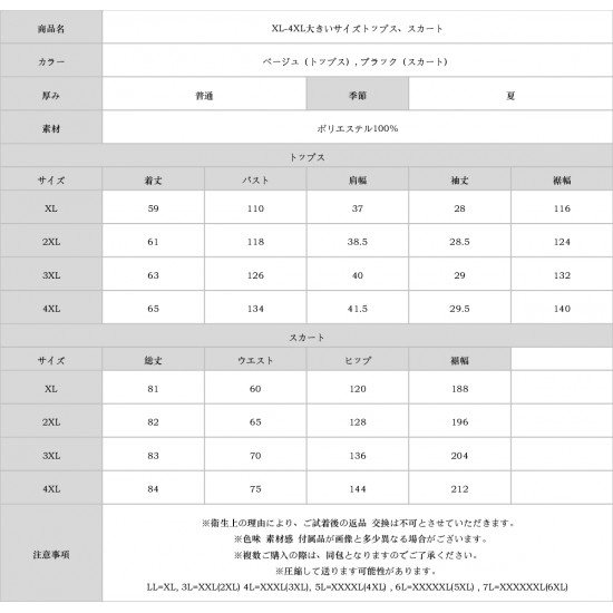 XL-4XL大きいサイズトップス、スカート