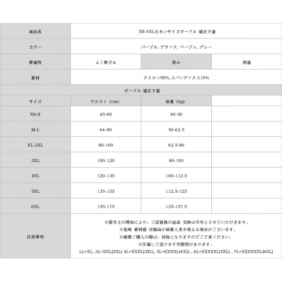 XS-6XL大きいサイズガードル・補正下着