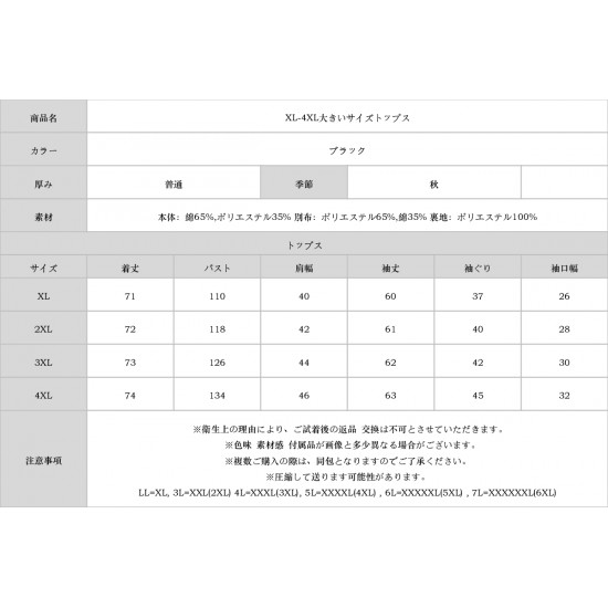 XL-4XL大きいサイズトップス