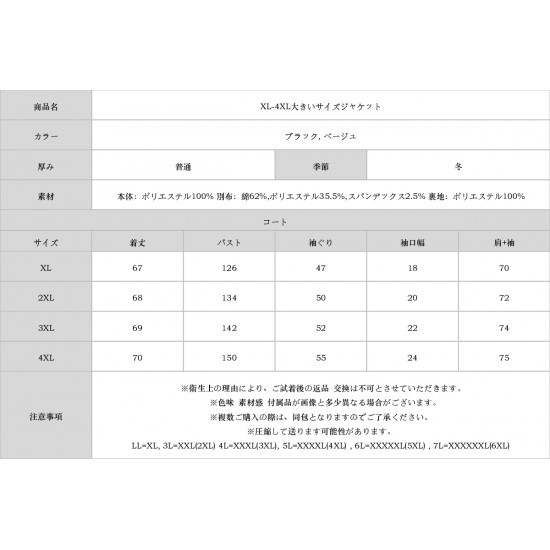 XL-4XL大きいサイズジャケット