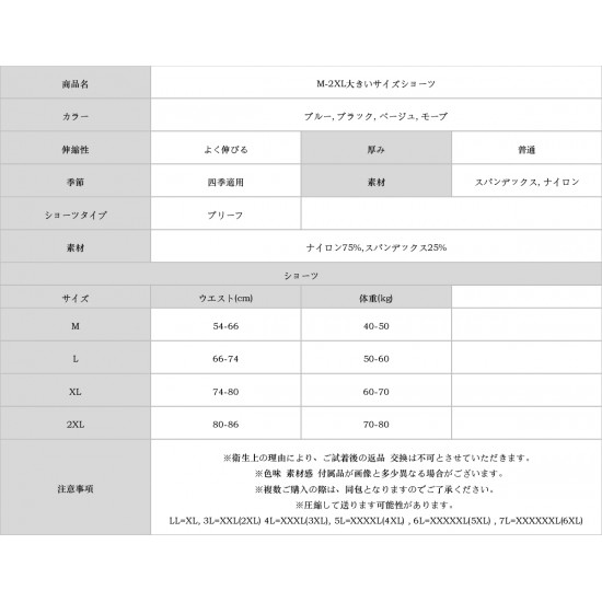 M-2XL大きいサイズショーツ